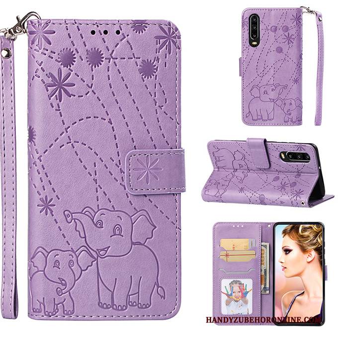 Hülle Huawei P30 Lederhülle Handyhüllen Anti-sturz, Case Huawei P30 Folio Lila