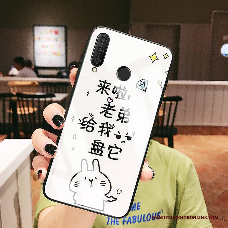 Hülle Huawei P30 Lite Weiche Spiegel Netto Rot, Case Huawei P30 Lite Karikatur Weiß Anti-sturz