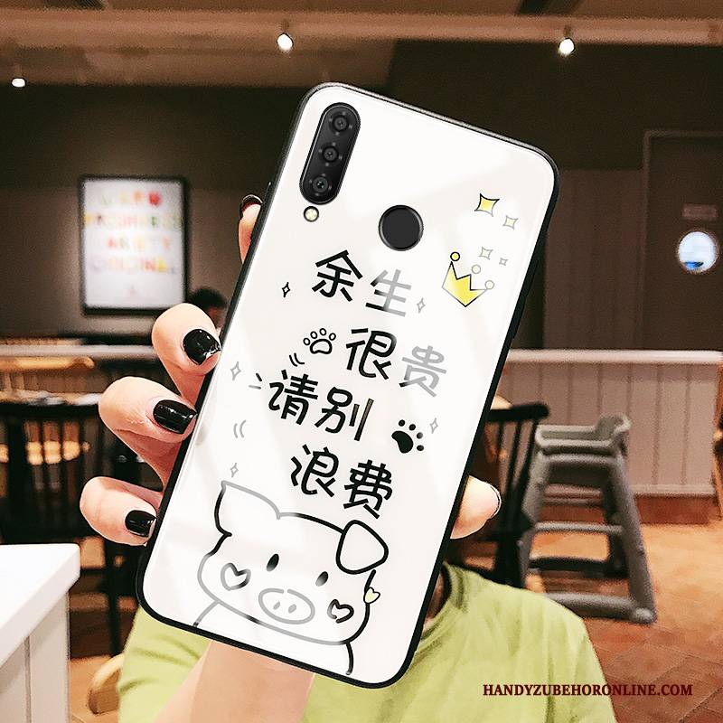 Hülle Huawei P30 Lite Weiche Spiegel Netto Rot, Case Huawei P30 Lite Karikatur Weiß Anti-sturz