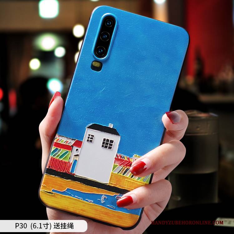 Hülle Huawei P30 Mode Trend Blau, Case Huawei P30 Taschen Ölgemälde High-end