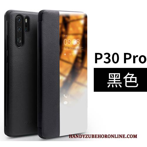 Hülle Huawei P30 Pro Leder Rot Kuh, Case Huawei P30 Pro Folio Fenster Öffnen Handyhüllen