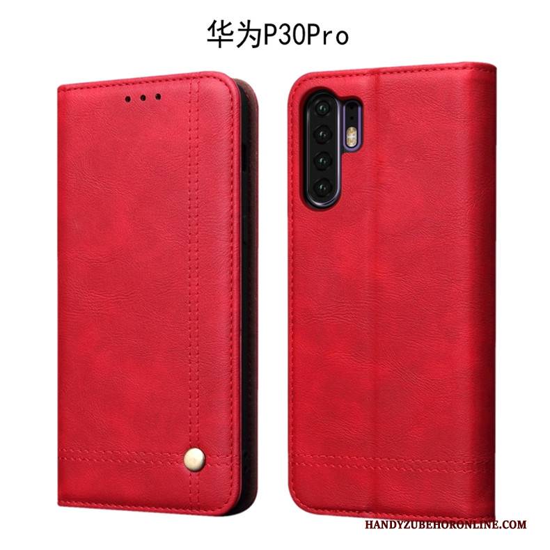 Hülle Huawei P30 Pro Retro Anti-sturz Dunkel, Case Huawei P30 Pro Folio Handyhüllen