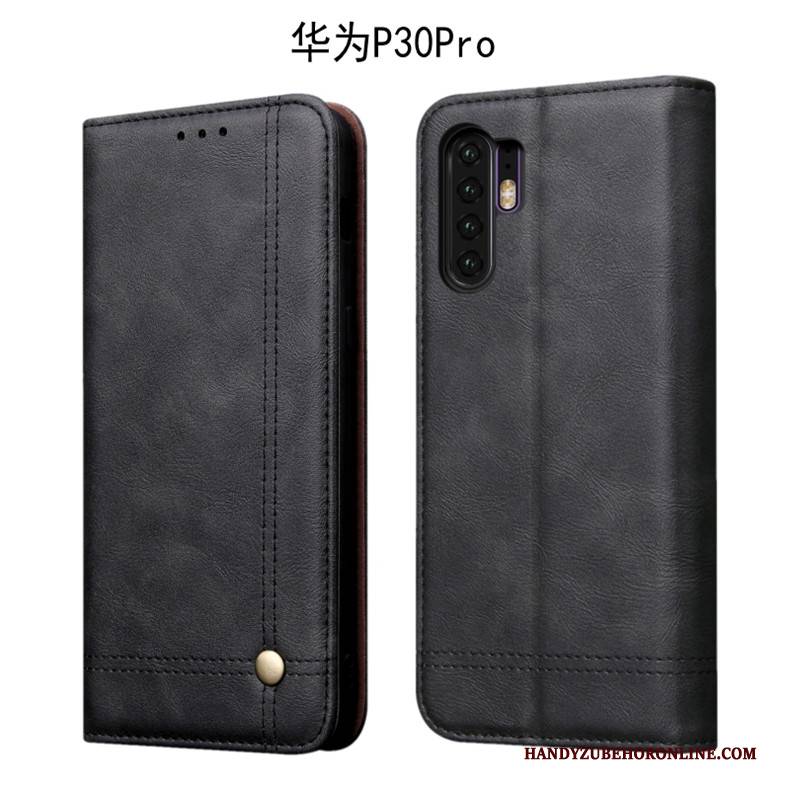 Hülle Huawei P30 Pro Retro Anti-sturz Dunkel, Case Huawei P30 Pro Folio Handyhüllen