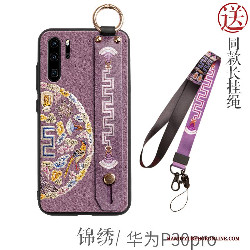 Hülle Huawei P30 Pro Silikon Hängende Verzierungen Lila, Case Huawei P30 Pro Halterung Chinesische Art Anti-sturz