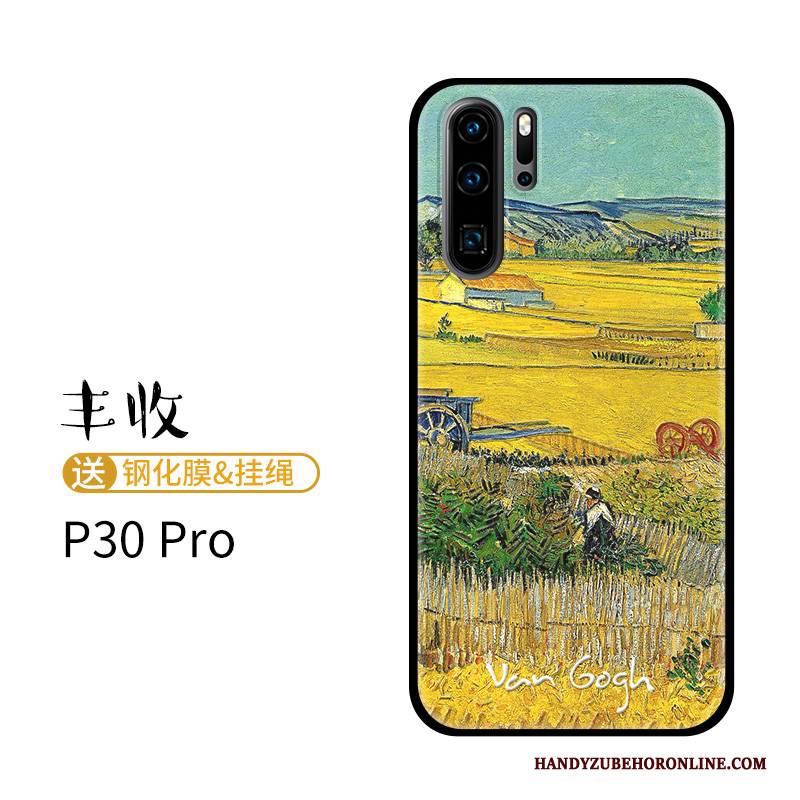 Hülle Huawei P30 Pro Silikon Nubuck Trend, Case Huawei P30 Pro Karikatur Ölgemälde Hoch