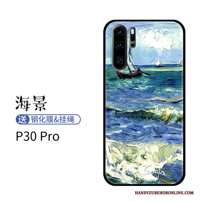 Hülle Huawei P30 Pro Silikon Nubuck Trend, Case Huawei P30 Pro Karikatur Ölgemälde Hoch