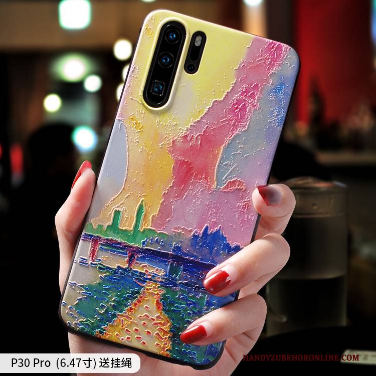 Hülle Huawei P30 Pro Taschen Schlank Handyhüllen, Case Huawei P30 Pro Mode Gelb Ölgemälde