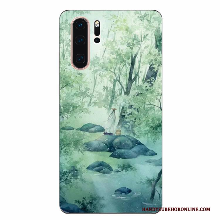 Hülle Huawei P30 Pro Weiche Persönlichkeit Wind, Case Huawei P30 Pro Silikon Grün Kunst