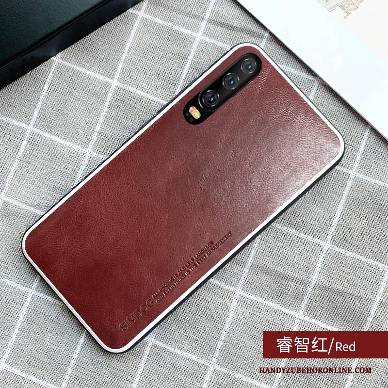 Hülle Huawei P30 Schutz Business Netto Rot, Case Huawei P30 Taschen Handyhüllen Schlank