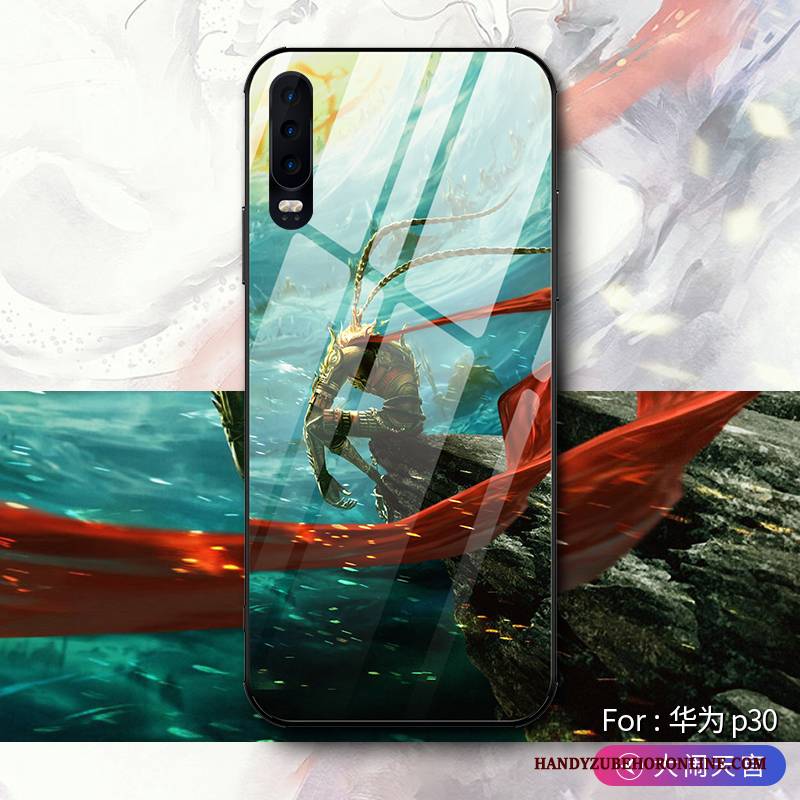 Hülle Huawei P30 Silikon Neu Chinesische Art, Case Huawei P30 Taschen Schwer Glas