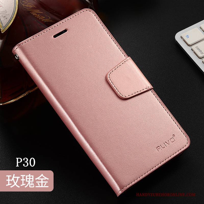 Hülle Huawei P30 Taschen Anti-sturz Trend, Case Huawei P30 Lederhülle Handyhüllen Gold