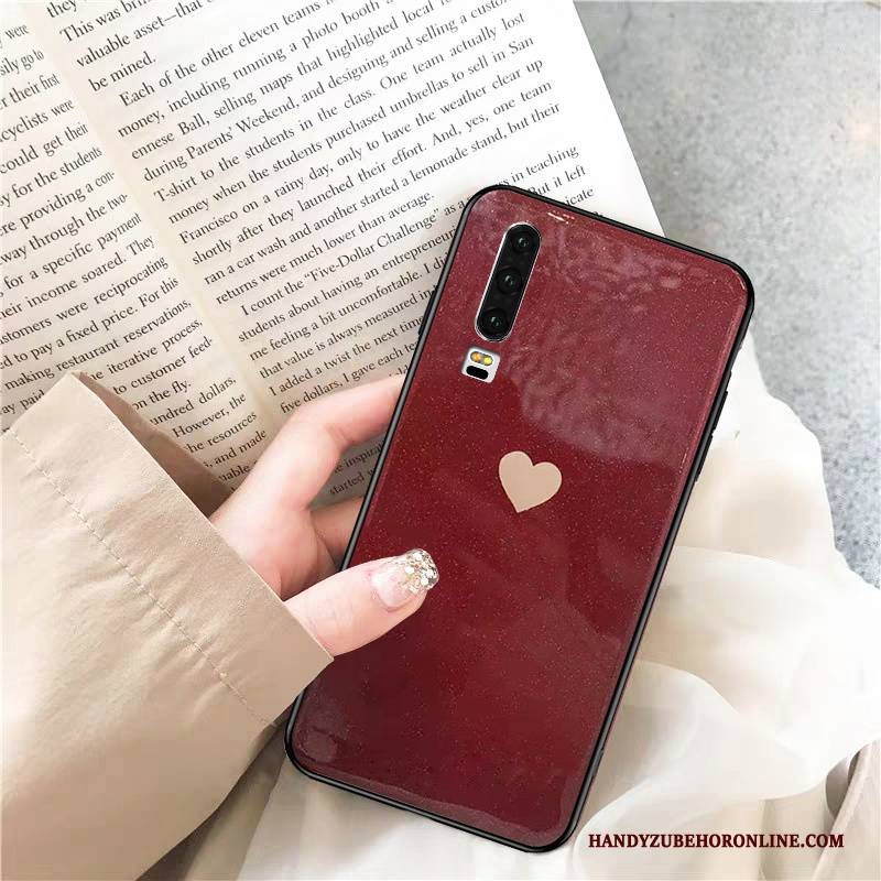 Hülle Huawei P30 Taschen Handyhüllen Glas, Case Huawei P30 Netto Rot Anti-sturz