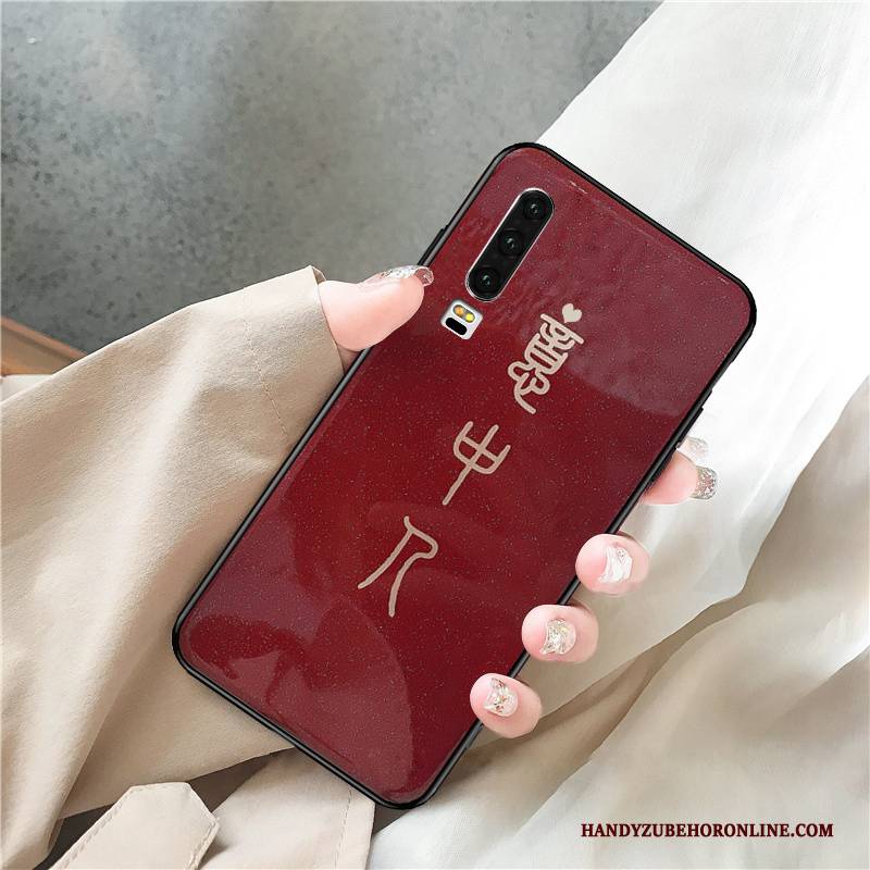 Hülle Huawei P30 Taschen Handyhüllen Glas, Case Huawei P30 Netto Rot Anti-sturz