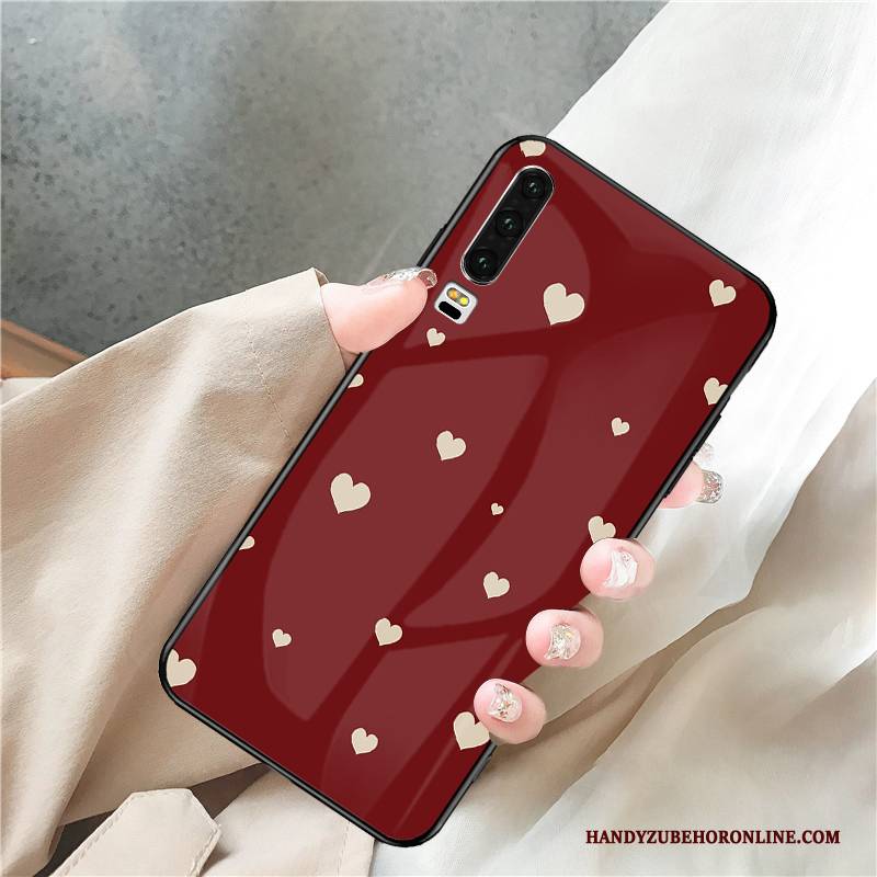 Hülle Huawei P30 Taschen Handyhüllen Glas, Case Huawei P30 Netto Rot Anti-sturz