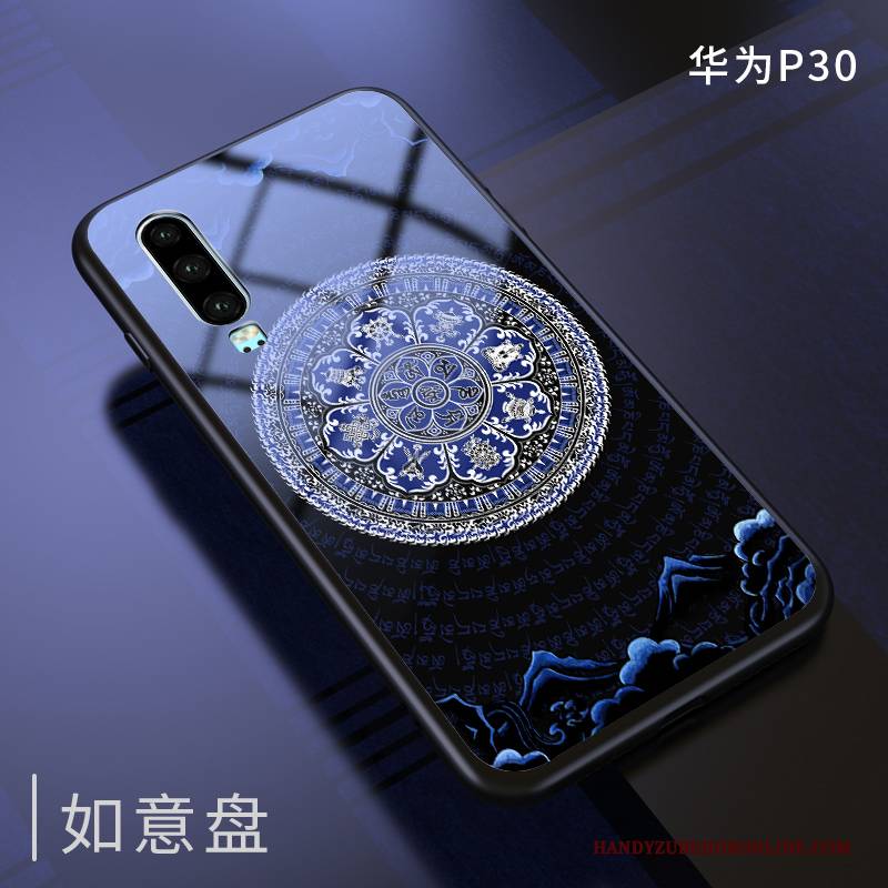 Hülle Huawei P30 Taschen Neu Trendmarke, Case Huawei P30 Kreativ Dunkelblau Chinesische Art