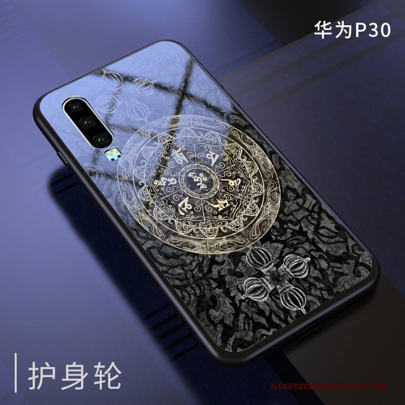 Hülle Huawei P30 Taschen Neu Trendmarke, Case Huawei P30 Kreativ Dunkelblau Chinesische Art