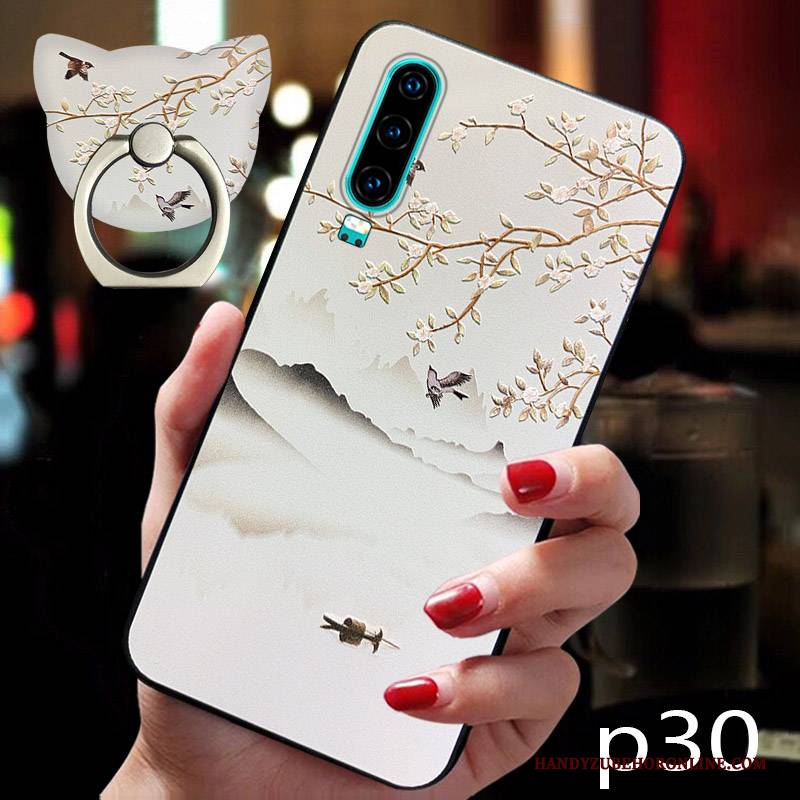 Hülle Huawei P30 Taschen Persönlichkeit Chinesische Art, Case Huawei P30 Kreativ Weiß Trendmarke