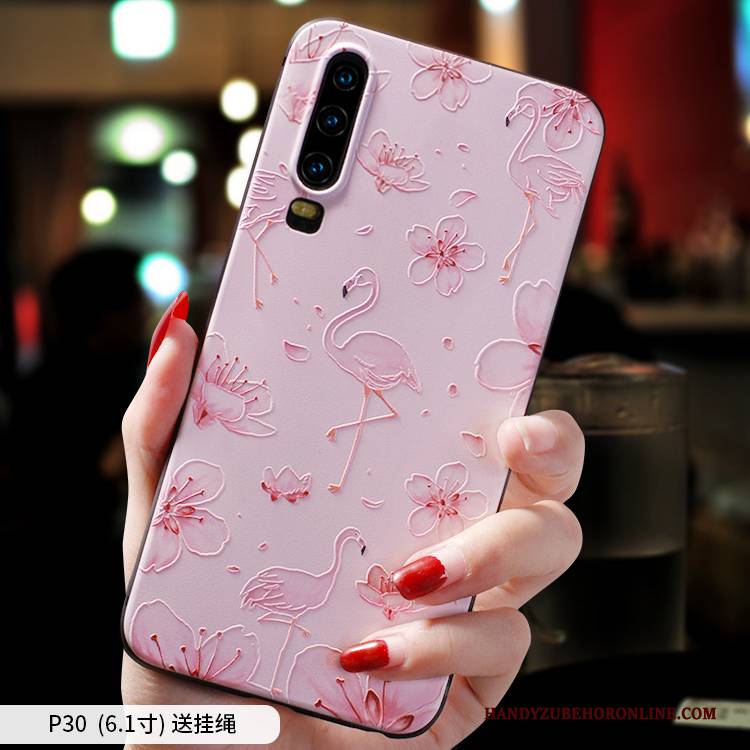 Hülle Huawei P30 Taschen Rosa Netto Rot, Case Huawei P30 Schutz Nubuck Persönlichkeit