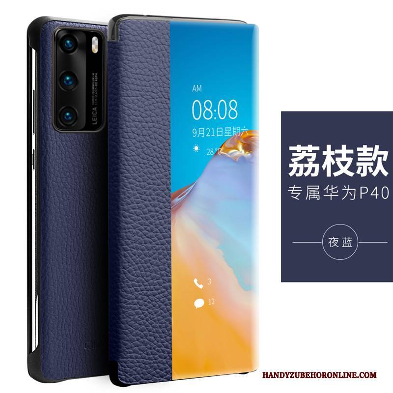 Hülle Huawei P40 Leder Kuh Handyhüllen, Case Huawei P40 Taschen High-end Neu