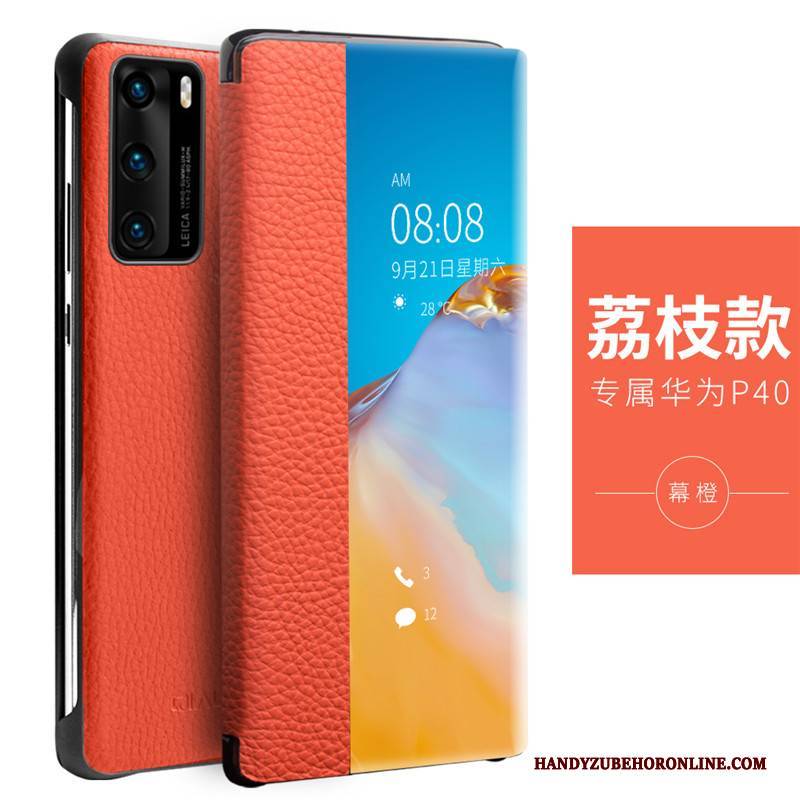 Hülle Huawei P40 Leder Kuh Handyhüllen, Case Huawei P40 Taschen High-end Neu