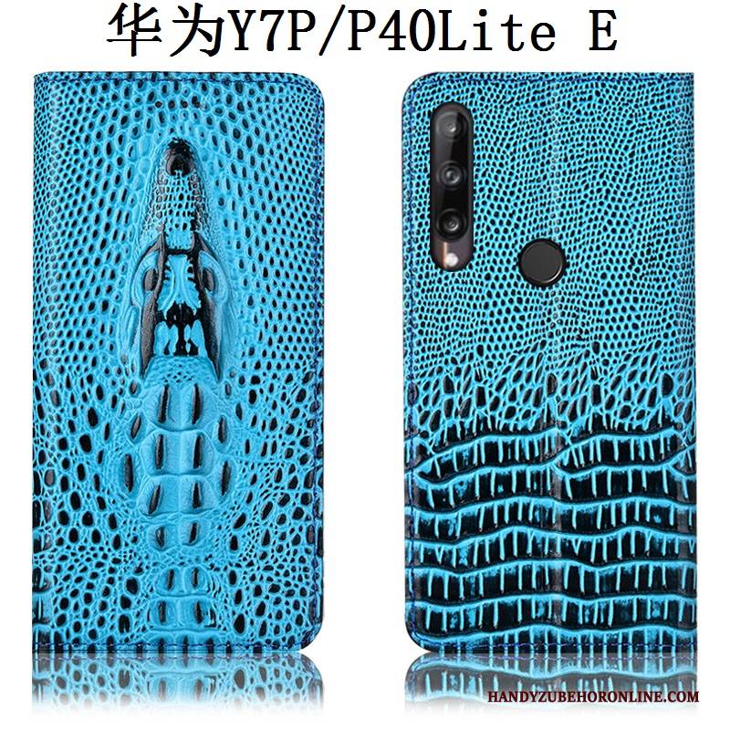 Hülle Huawei P40 Lite E Taschen Blau Krokodilmuster, Case Huawei P40 Lite E Schutz Anti-sturz Handyhüllen