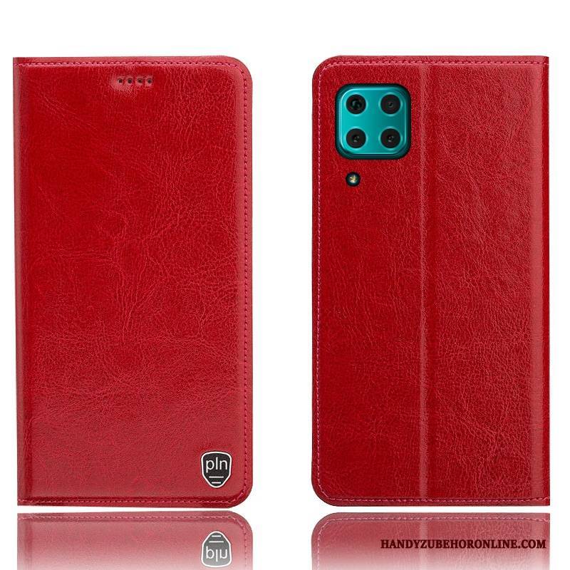 Hülle Huawei P40 Lite Folio Rot Muster, Case Huawei P40 Lite Lederhülle Handyhüllen