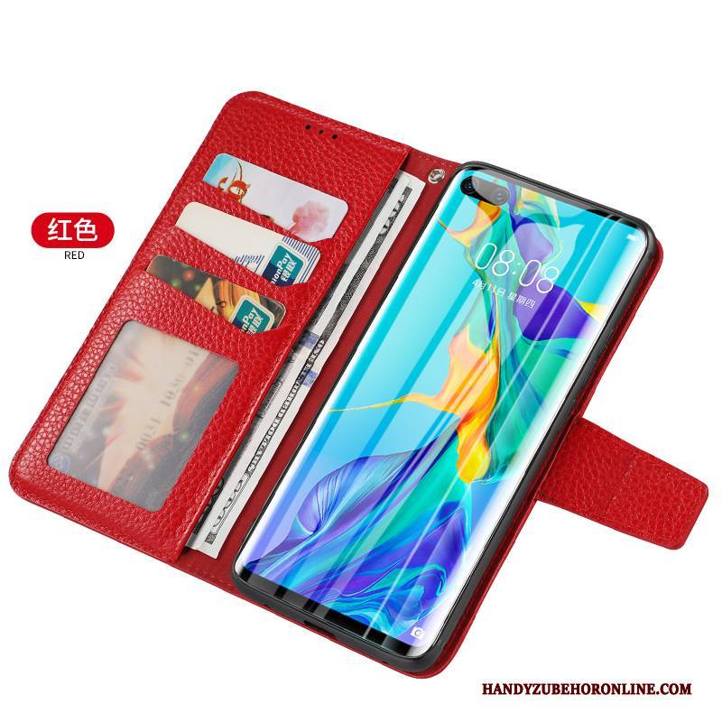 Hülle Huawei P40 Lite Geldbörse Karte Rot, Case Huawei P40 Lite Leder Handyhüllen Neu