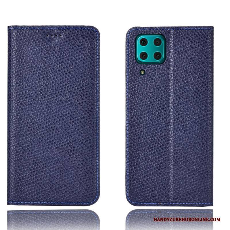 Hülle Huawei P40 Lite Lederhülle Handyhüllen Blau, Case Huawei P40 Lite Schutz Muster Mesh