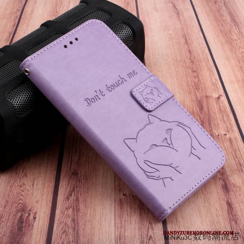 Hülle Huawei P40 Lite Lederhülle Handyhüllen Katzen, Case Huawei P40 Lite Folio Nette Lila