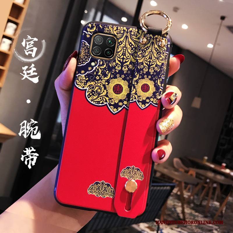 Hülle Huawei P40 Lite Silikon Chinesische Art Netto Rot, Case Huawei P40 Lite Taschen Wind Nubuck