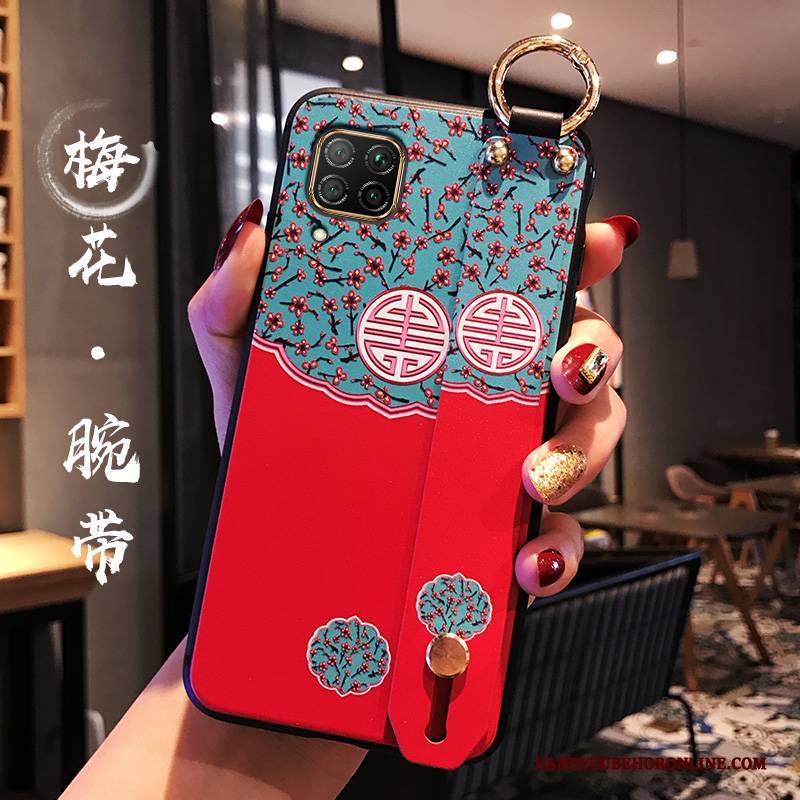 Hülle Huawei P40 Lite Silikon Chinesische Art Netto Rot, Case Huawei P40 Lite Taschen Wind Nubuck