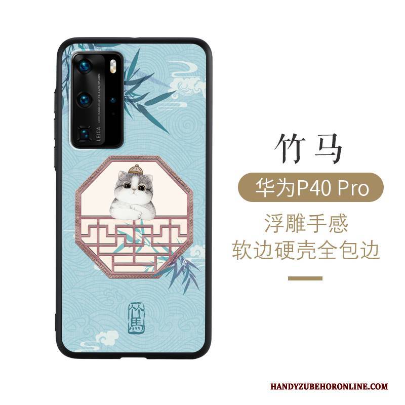 Hülle Huawei P40 Pro Kreativ Bambus Handyhüllen, Case Huawei P40 Pro Taschen Rosa Katzen