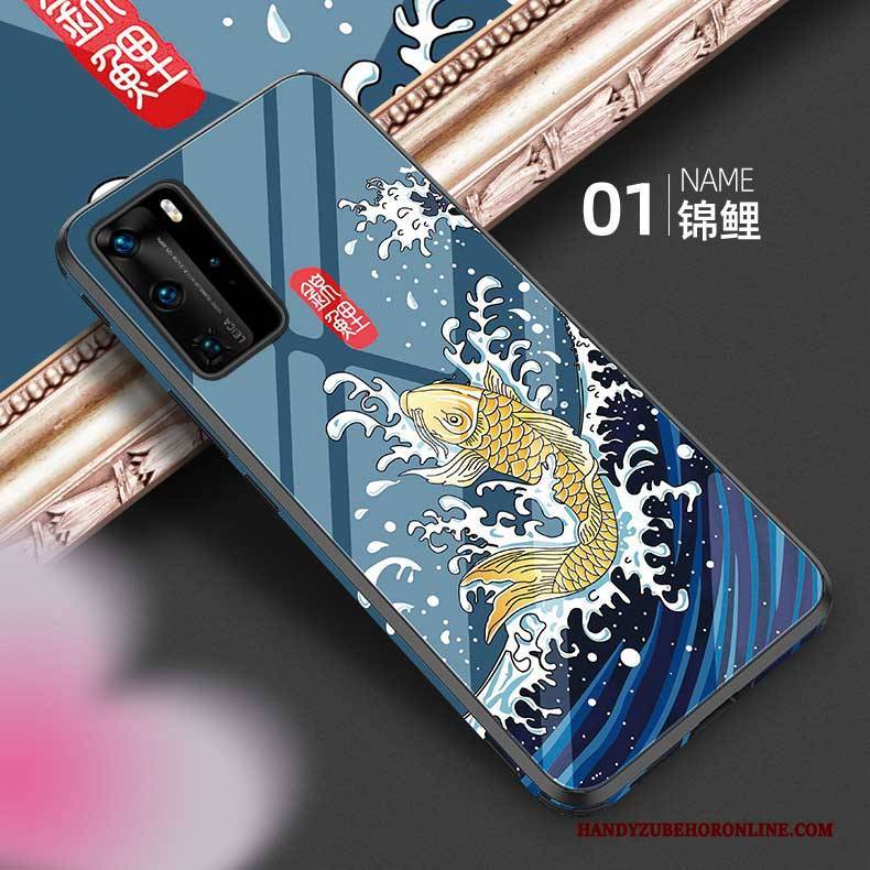 Hülle Huawei P40 Pro Silikon Glas Trendmarke, Case Huawei P40 Pro Mode Blau Neu