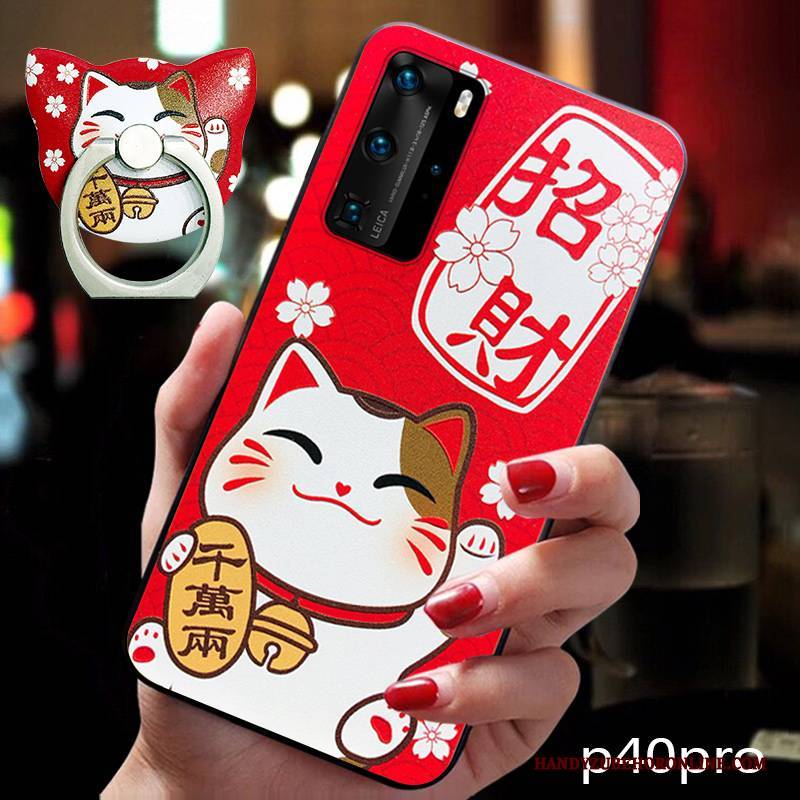 Hülle Huawei P40 Pro Silikon Rot Katzen, Case Huawei P40 Pro Karikatur Schnalle Liebhaber