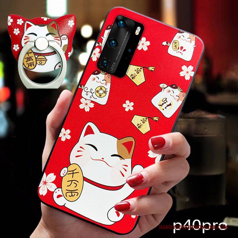 Hülle Huawei P40 Pro Silikon Rot Katzen, Case Huawei P40 Pro Karikatur Schnalle Liebhaber