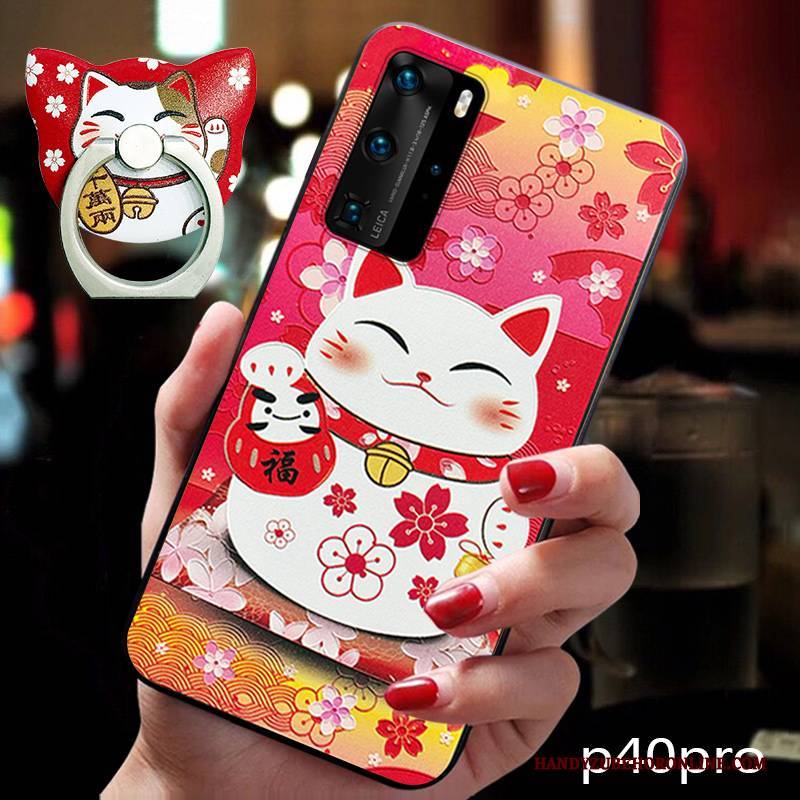 Hülle Huawei P40 Pro Silikon Rot Katzen, Case Huawei P40 Pro Karikatur Schnalle Liebhaber