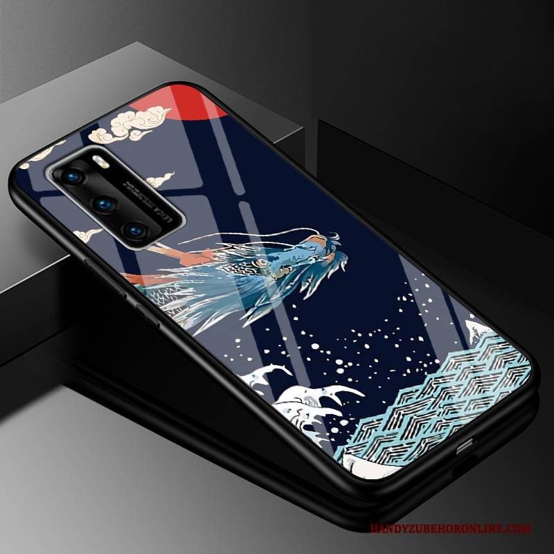 Hülle Huawei P40 Schutz Anti-sturz Netto Rot, Case Huawei P40 Retro Glas Schwarz