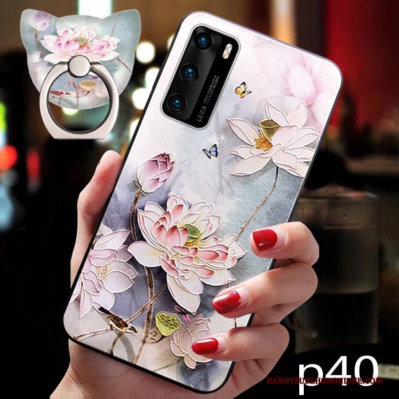 Hülle Huawei P40 Schutz Rosa Anti-sturz, Case Huawei P40 Retro Handyhüllen Chinesische Art