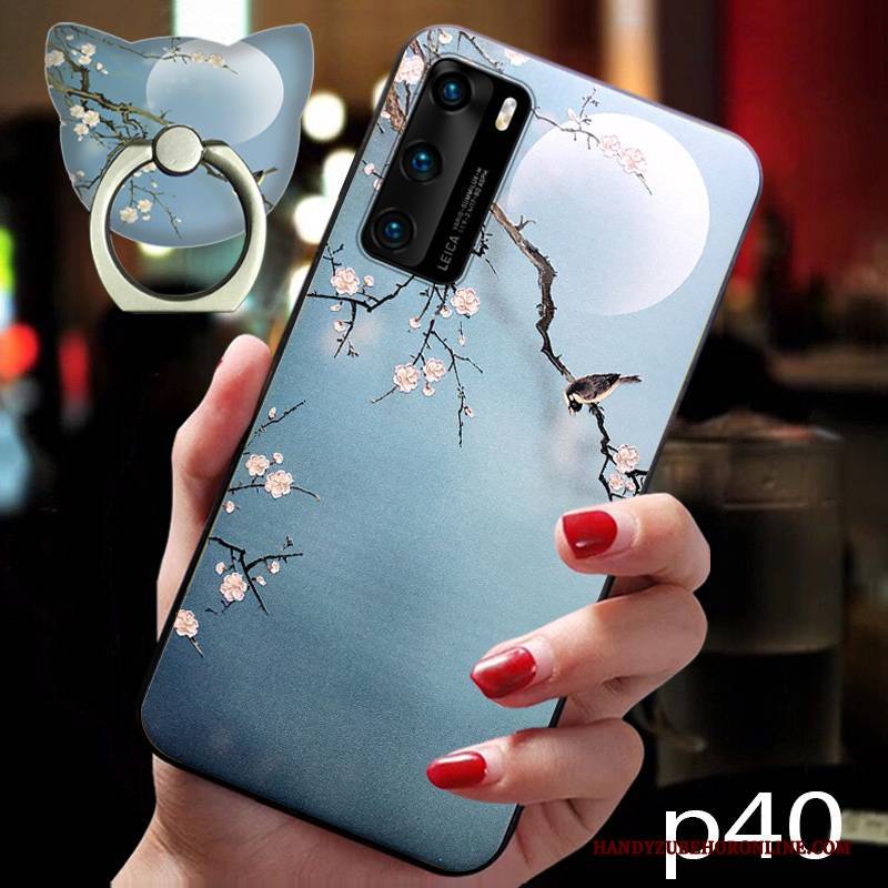 Hülle Huawei P40 Schutz Rosa Anti-sturz, Case Huawei P40 Retro Handyhüllen Chinesische Art