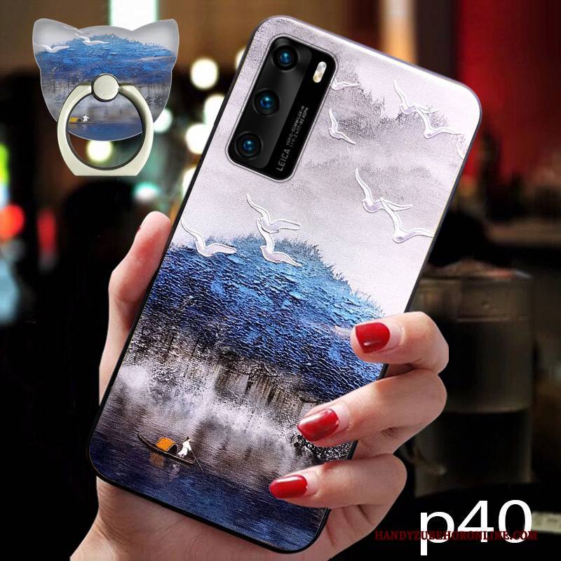 Hülle Huawei P40 Schutz Rosa Anti-sturz, Case Huawei P40 Retro Handyhüllen Chinesische Art