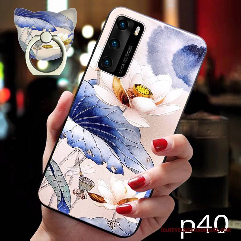 Hülle Huawei P40 Schutz Rosa Anti-sturz, Case Huawei P40 Retro Handyhüllen Chinesische Art