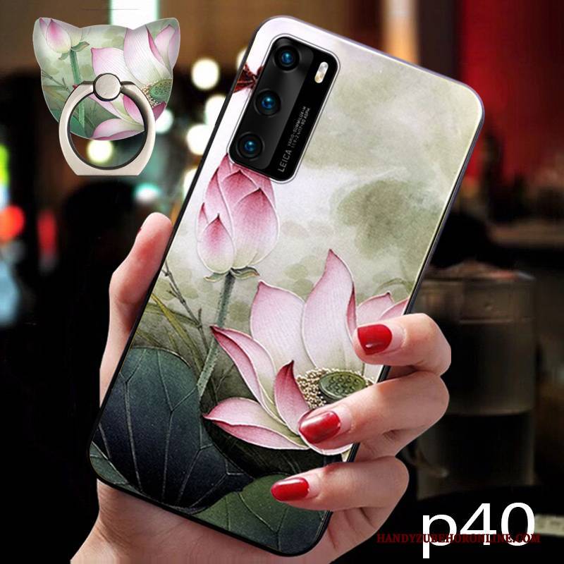 Hülle Huawei P40 Weiche Hängende Verzierungen Anti-sturz, Case Huawei P40 Silikon Blau Blumen