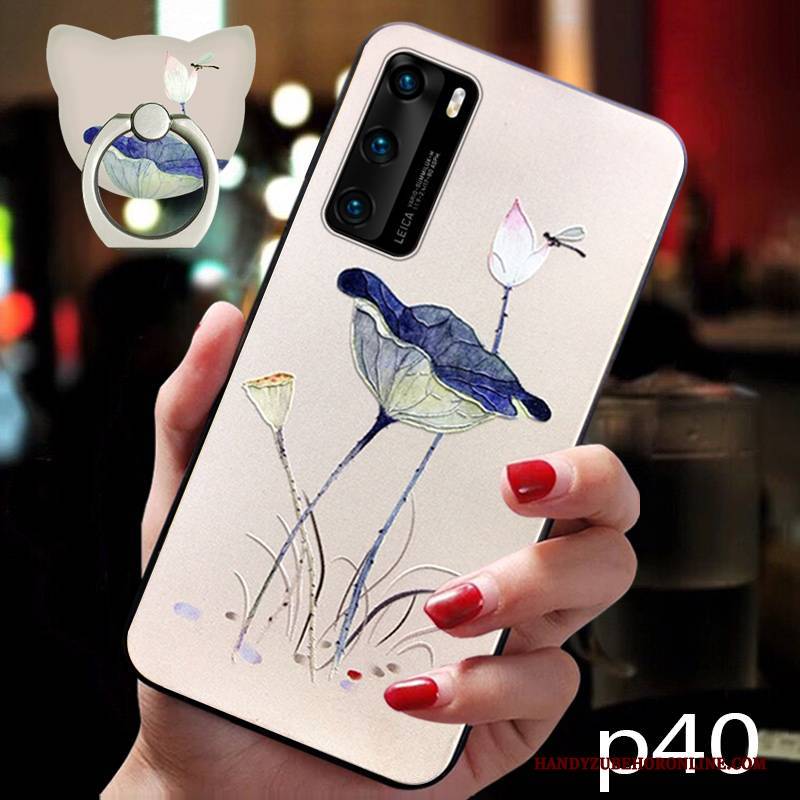 Hülle Huawei P40 Weiche Hängende Verzierungen Anti-sturz, Case Huawei P40 Silikon Blau Blumen