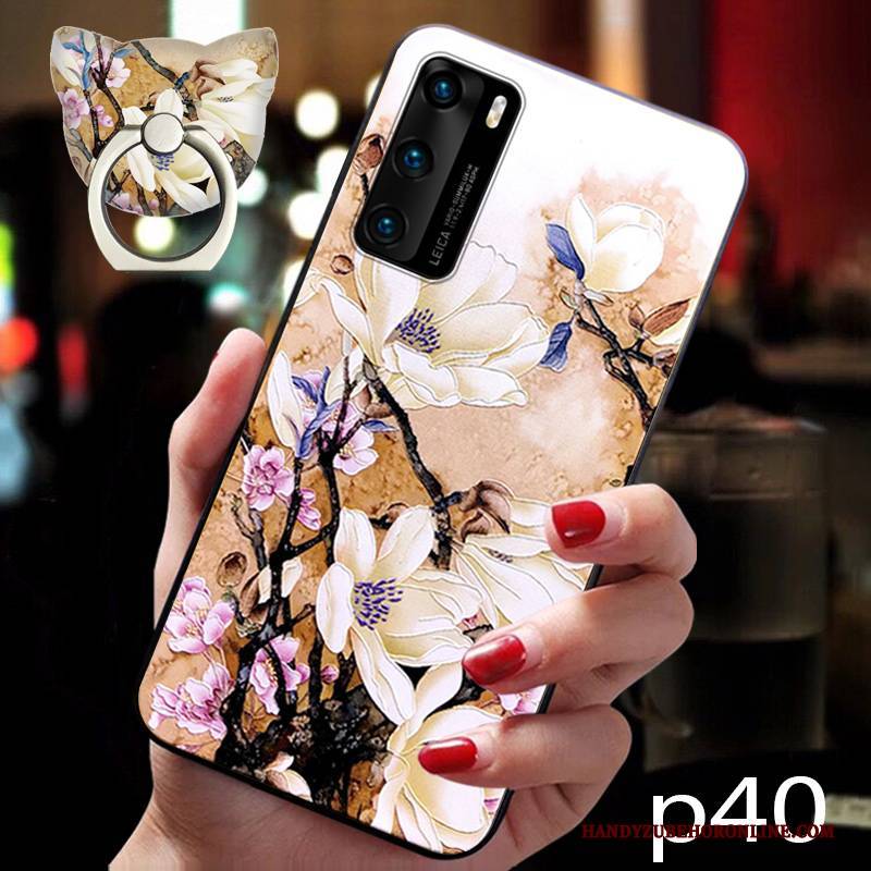 Hülle Huawei P40 Weiche Hängende Verzierungen Anti-sturz, Case Huawei P40 Silikon Blau Blumen