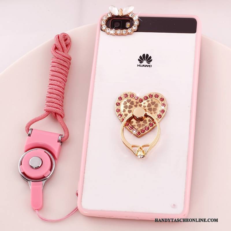 Hülle Huawei P8 Lite Halterung Jugend Hängende Verzierungen, Case Huawei P8 Lite Strass Anti-sturz Rosa