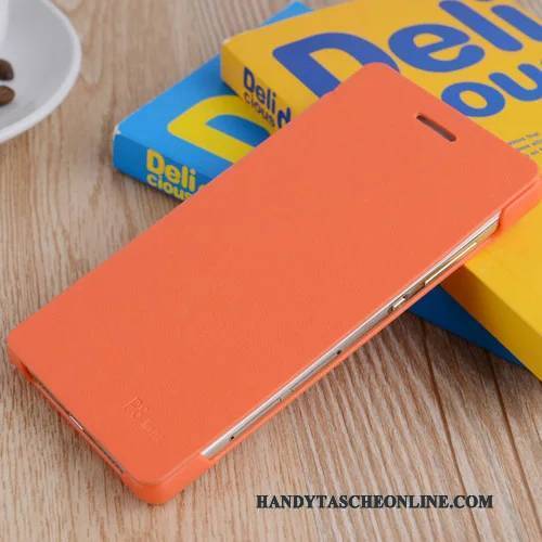 Hülle Huawei P8 Lite Lederhülle Orange Anti-sturz, Case Huawei P8 Lite Schutz Jugend