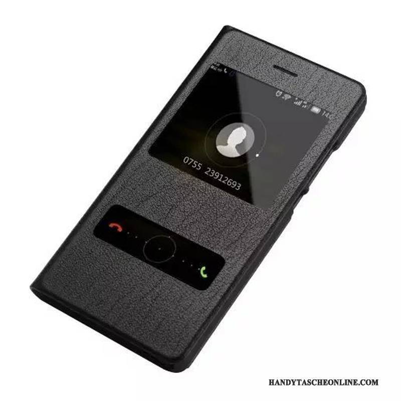 Hülle Huawei P8 Lite Schutz Jugend Schwarz, Case Huawei P8 Lite Leder Handyhüllen Kuh