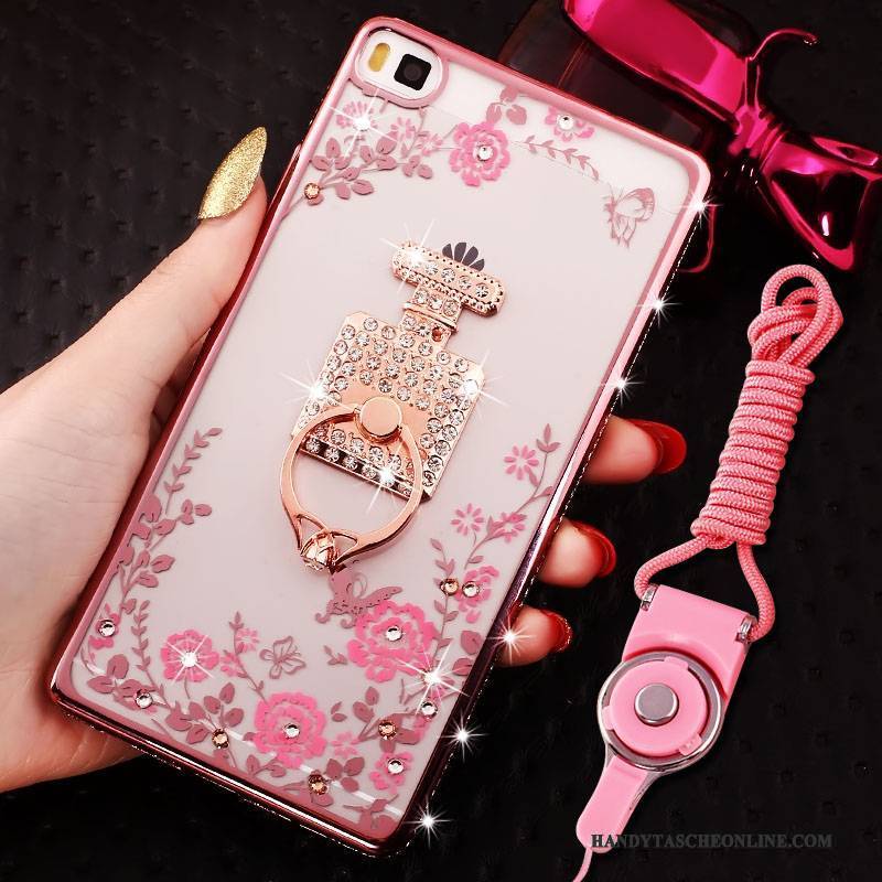 Hülle Huawei P8 Lite Strass Handyhüllen Jugend, Case Huawei P8 Lite Weiche Grenze Rosa