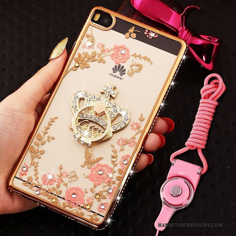 Hülle Huawei P8 Lite Strass Handyhüllen Jugend, Case Huawei P8 Lite Weiche Grenze Rosa