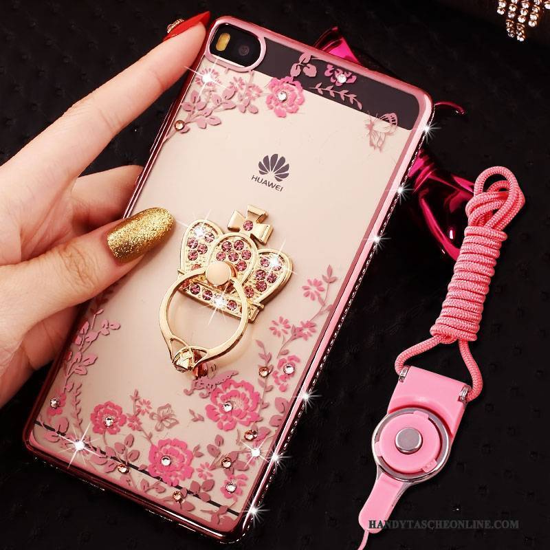 Hülle Huawei P8 Lite Strass Handyhüllen Jugend, Case Huawei P8 Lite Weiche Grenze Rosa